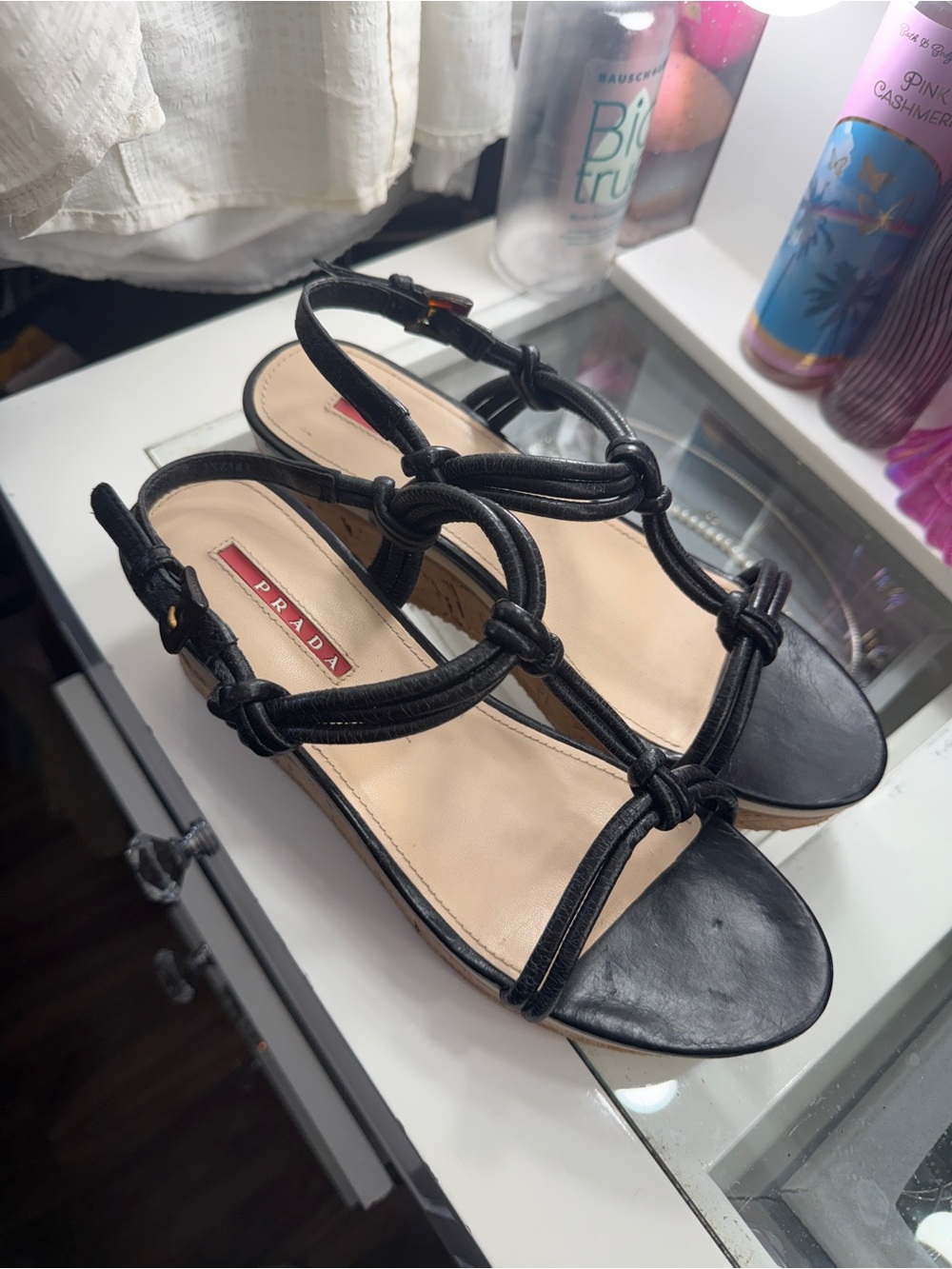 Prada Black Knotted Leather Strap Sandals (replaced sole)